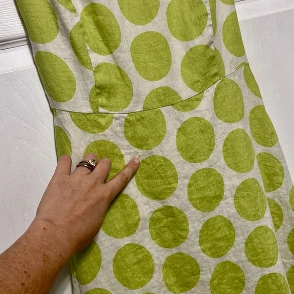 Talbots Vintage Stylish Green Polka Dot Linen Sun Dress Size 10 - Picture 8 of 9